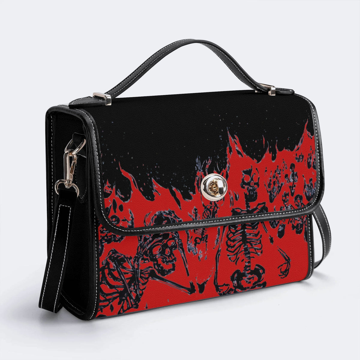 Horror Skull Print - Leather Satchel Bag