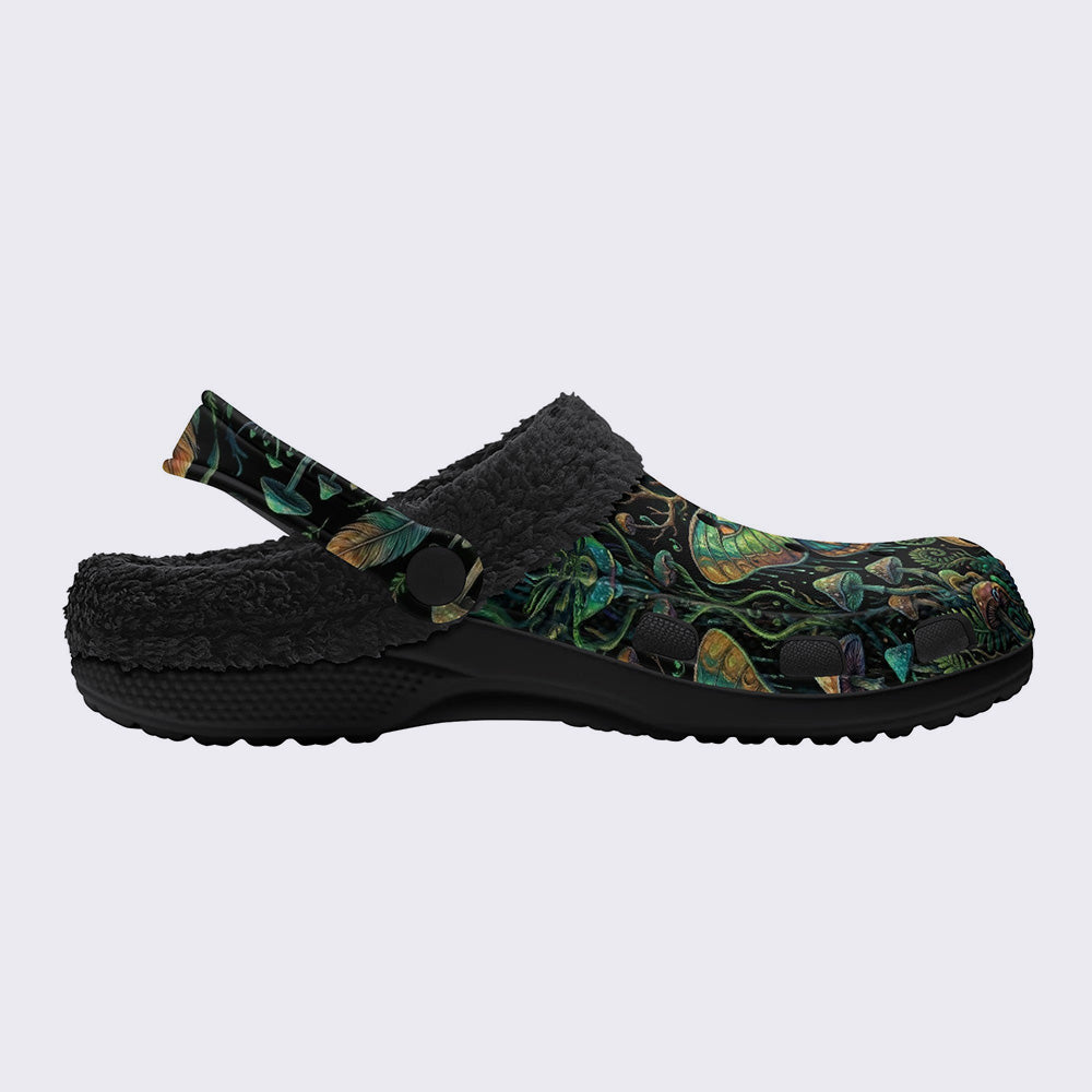 Forest Mystery Moth Print Fleece-Lined Clogs