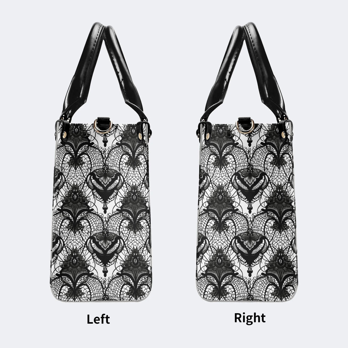 Vintage Moth And Black Lace Print - Leather Handbag
