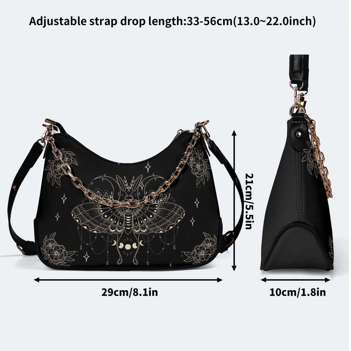 Retro Print Dark Death Moth - Leather Crossbody Bag