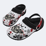 Death Moth Retro Print - Fur Lined Slippers/Sandals