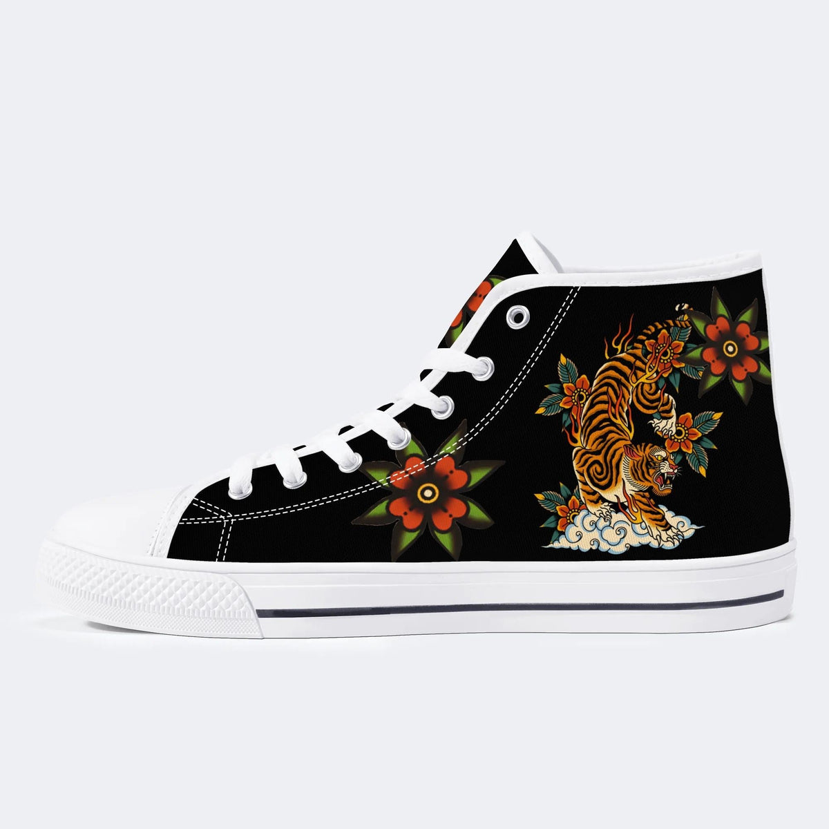 Tiger And Auspicious Clouds Print - High Top Canvas