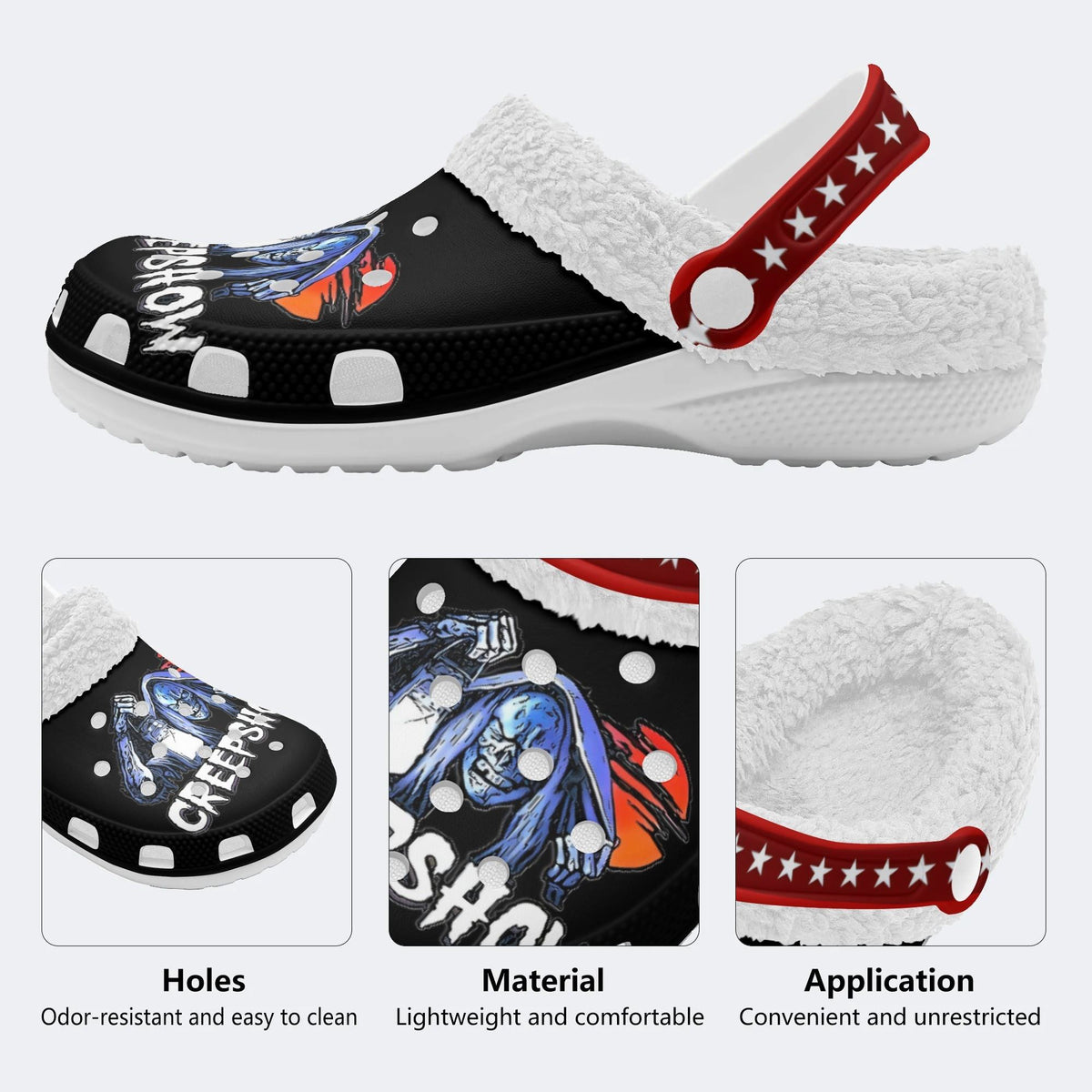 Horror Movie Vintage Graphic Print - Fur Lined Slippers/Sandals