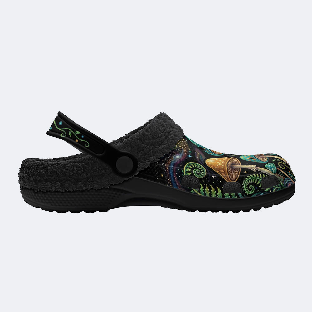 Psychedelic Mushroom Forest Retro Print Fleece-Lined Clogs