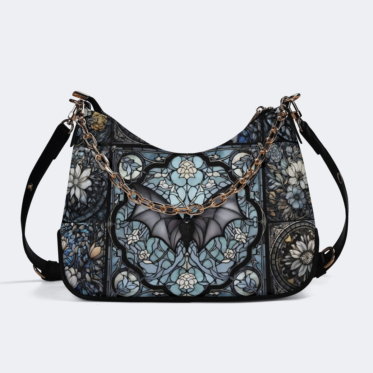 Gothic Bat Print - Leather Crossbody Bag