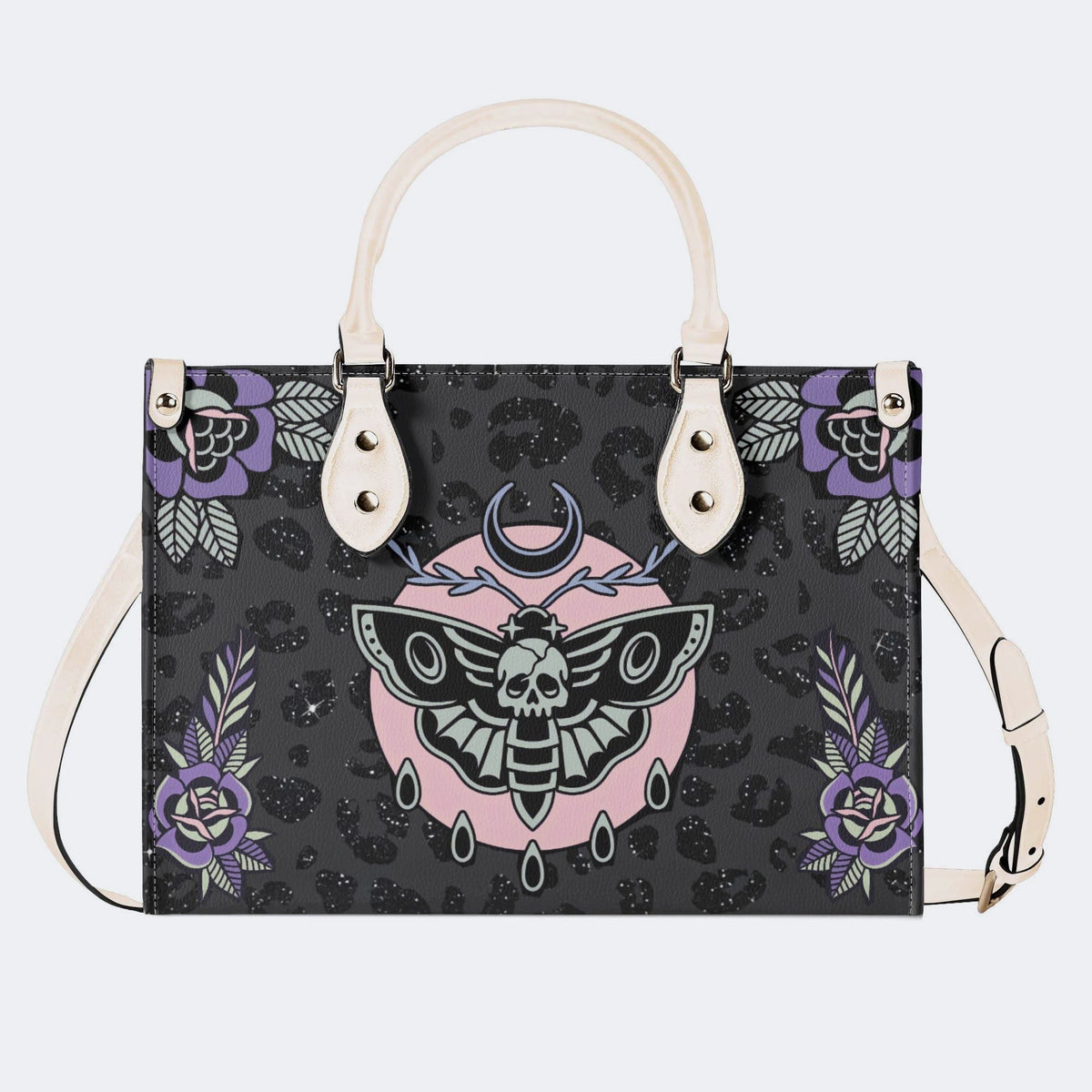 Death Moth Vintage Print - Leather Handbag