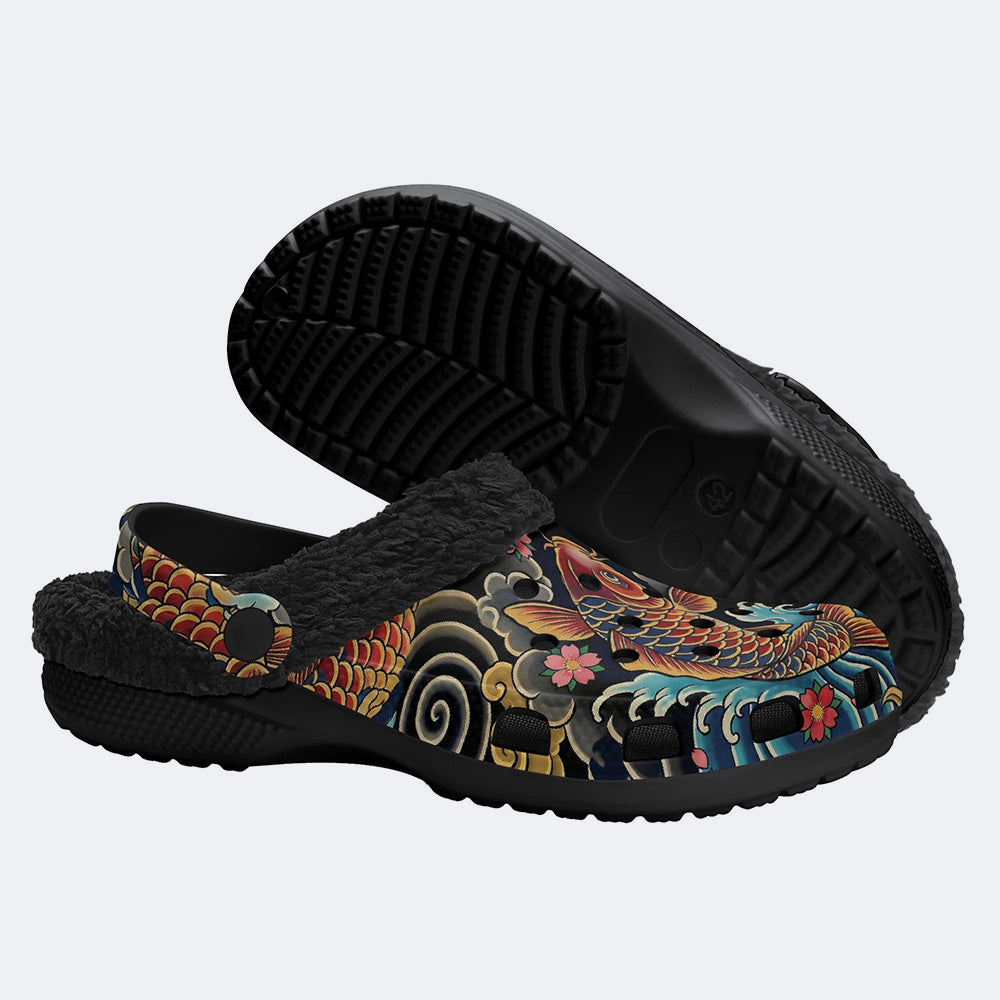 Irezumi Carp&Cherry blossom blizzardTraditional CloudPrint Fleece-Lined Clogs