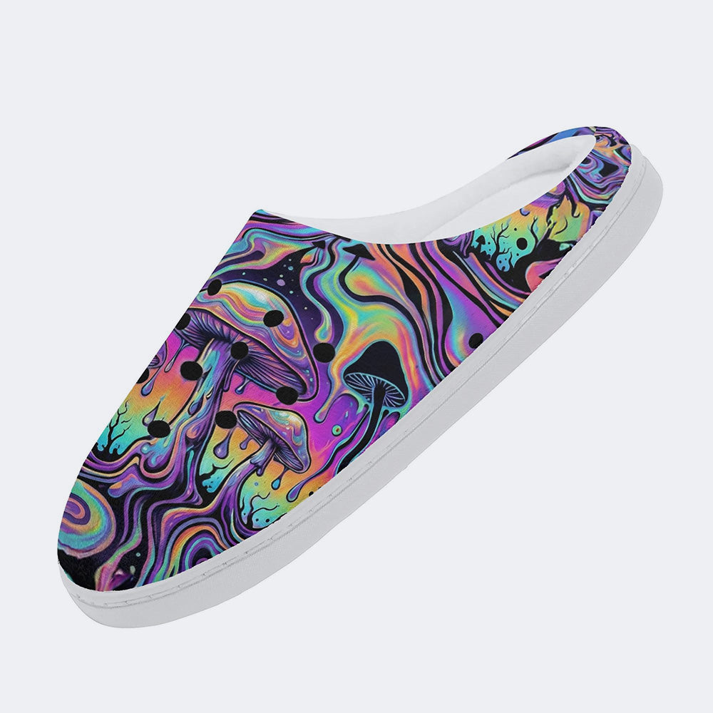 Mushroom Ink Forest Print Fleece-Lined Slippers
