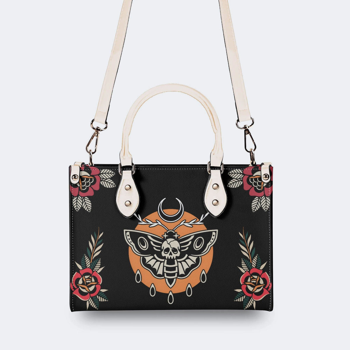 Death Moth Vintage Print - Leather Handbag