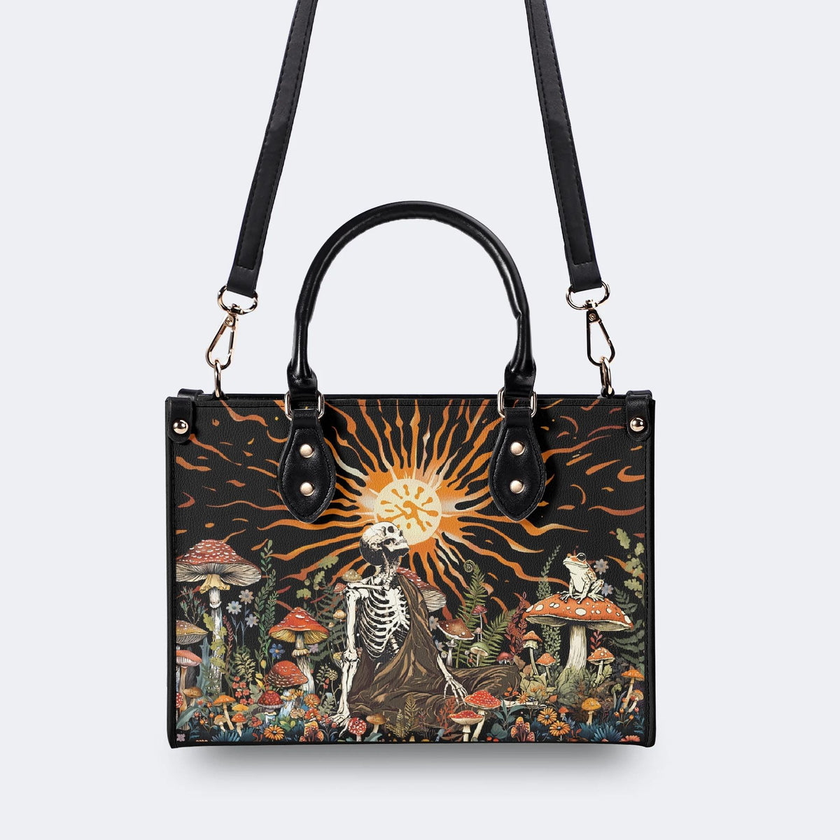 Sun Over The Mushroom Bush - Leather Handbag