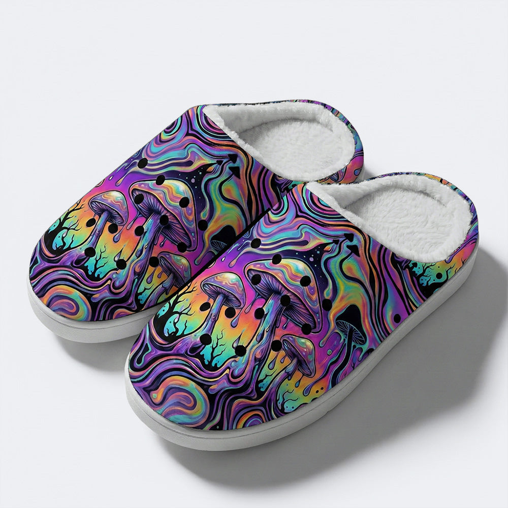 Mushroom Ink Forest Print Fleece-Lined Slippers