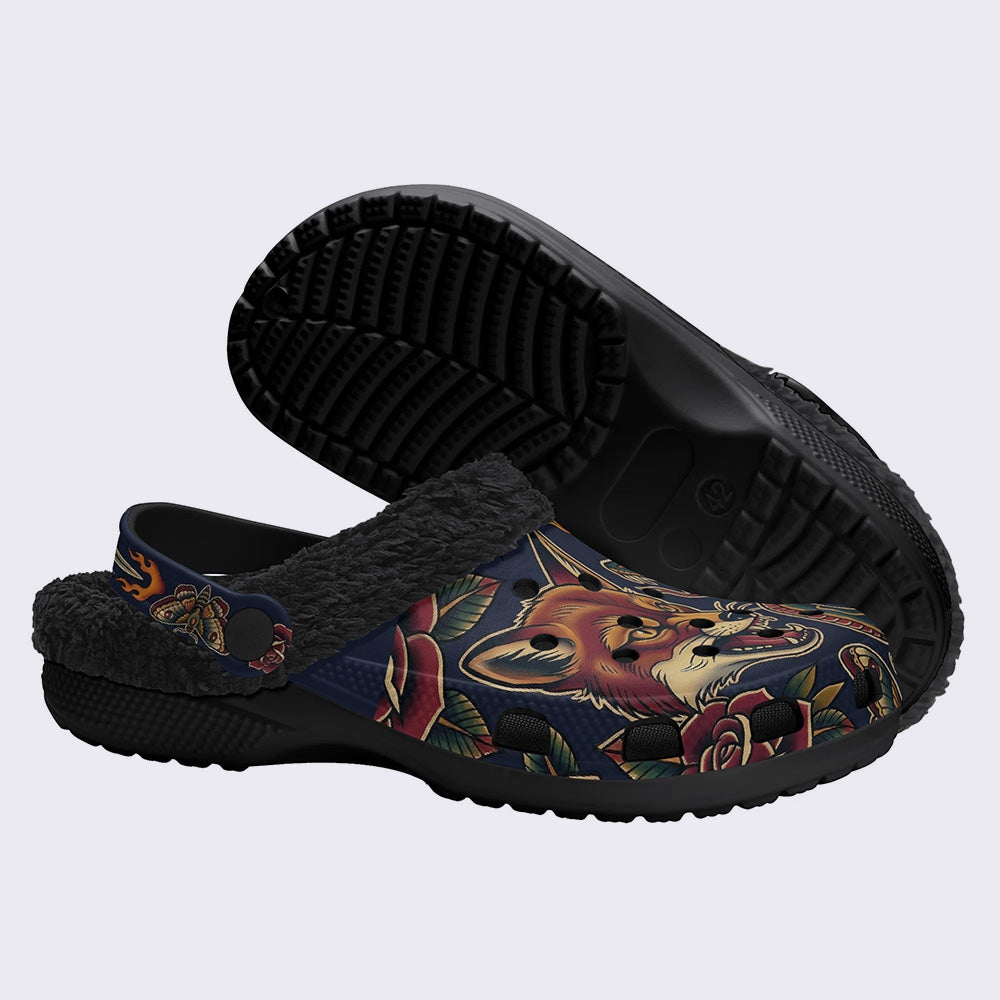 Neo-Traditional Totem Print Fleece-Lined Clogs