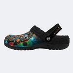 Dreamy Butterfly Dancing Among Flowers Print Fleece-Lined Clogs