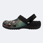 Fantasy Butterfly Flower Cluster Print Fleece-Lined Clogs