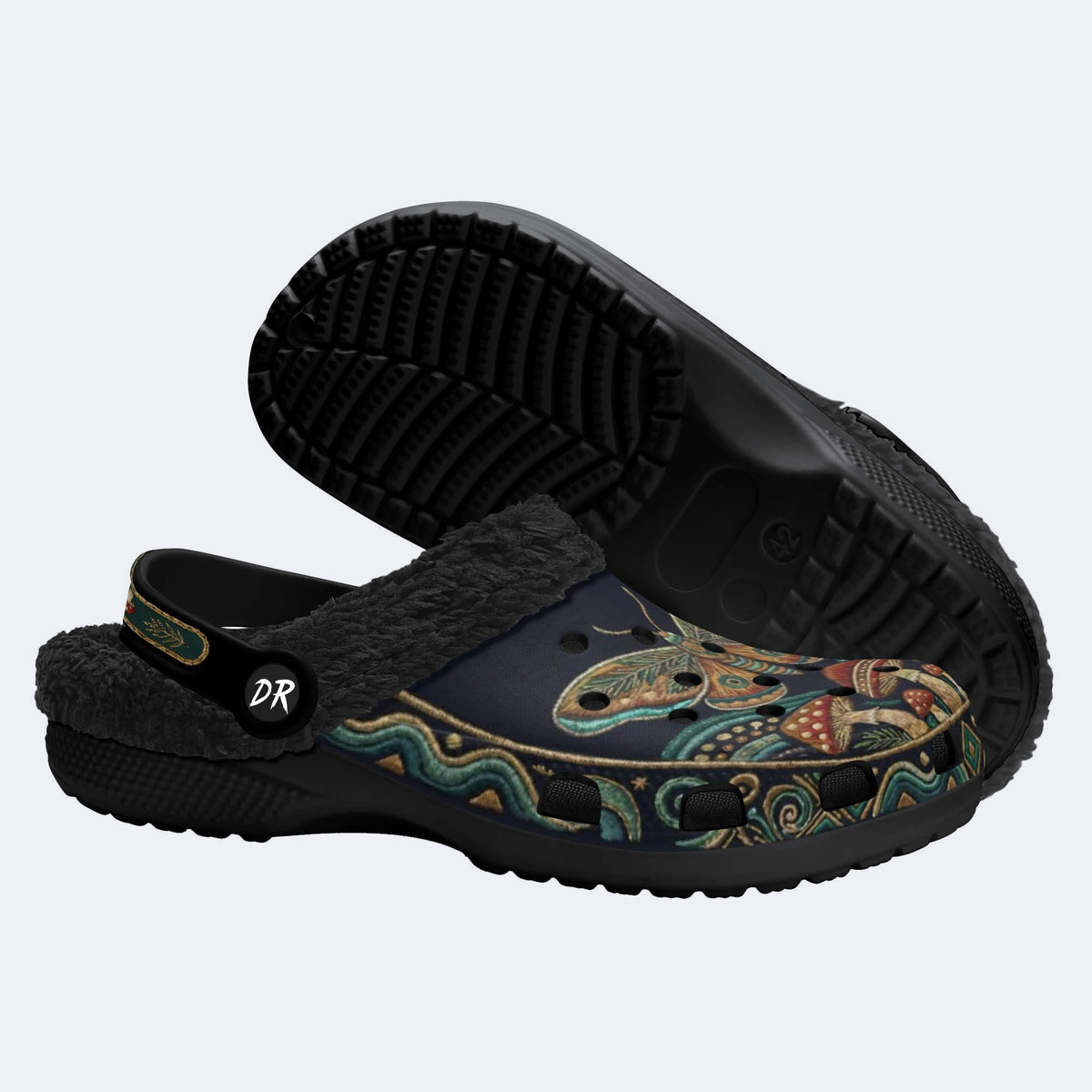 Vintage Mushroom Forest Moth Print Clogs