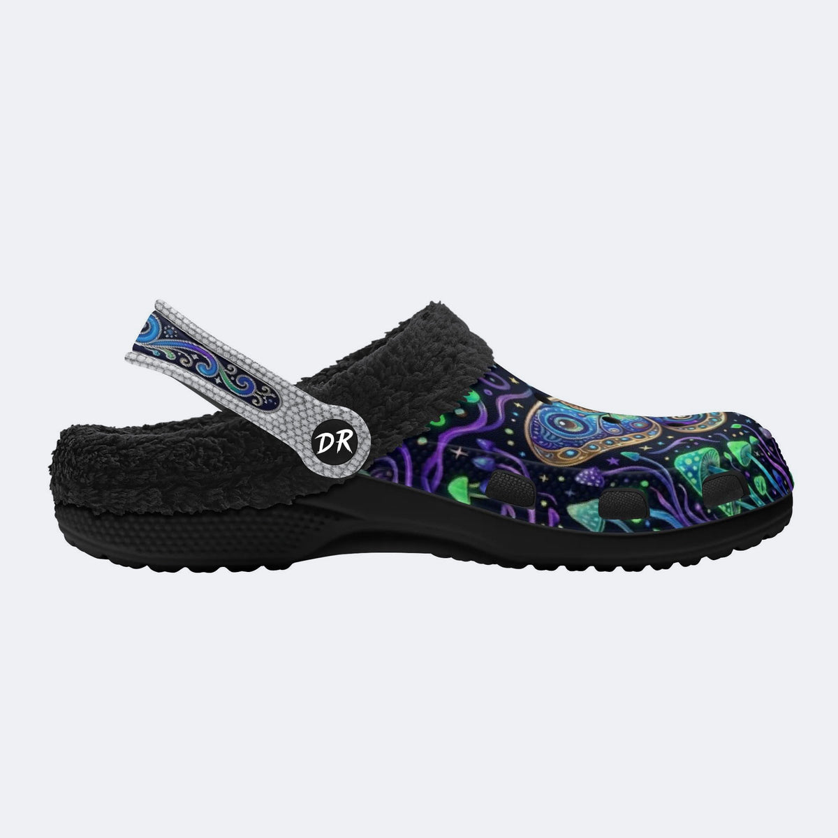 Psychedelic Mushroom Forest Moth Retro Print Clogs
