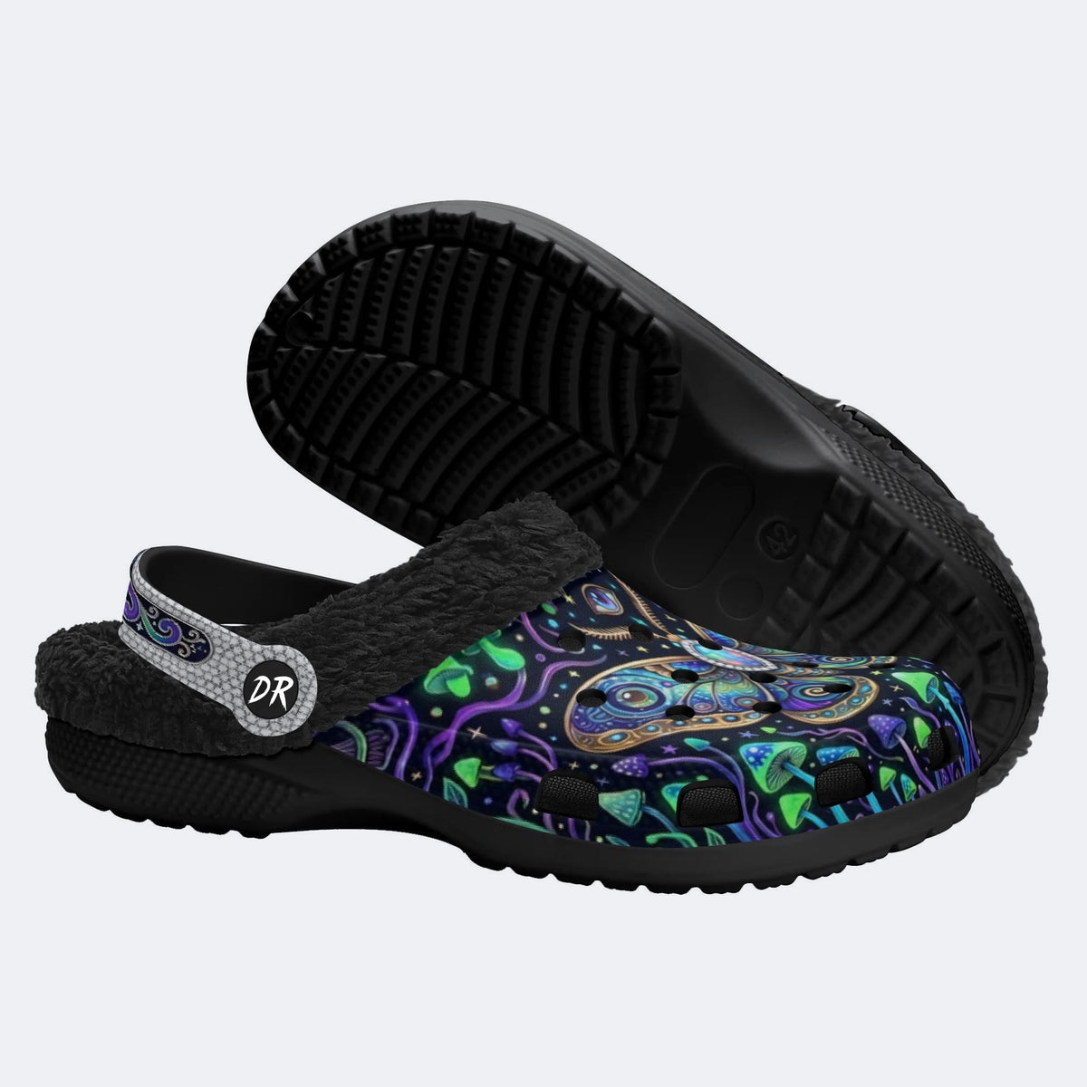 Psychedelic Mushroom Forest Moth Retro Print Clogs