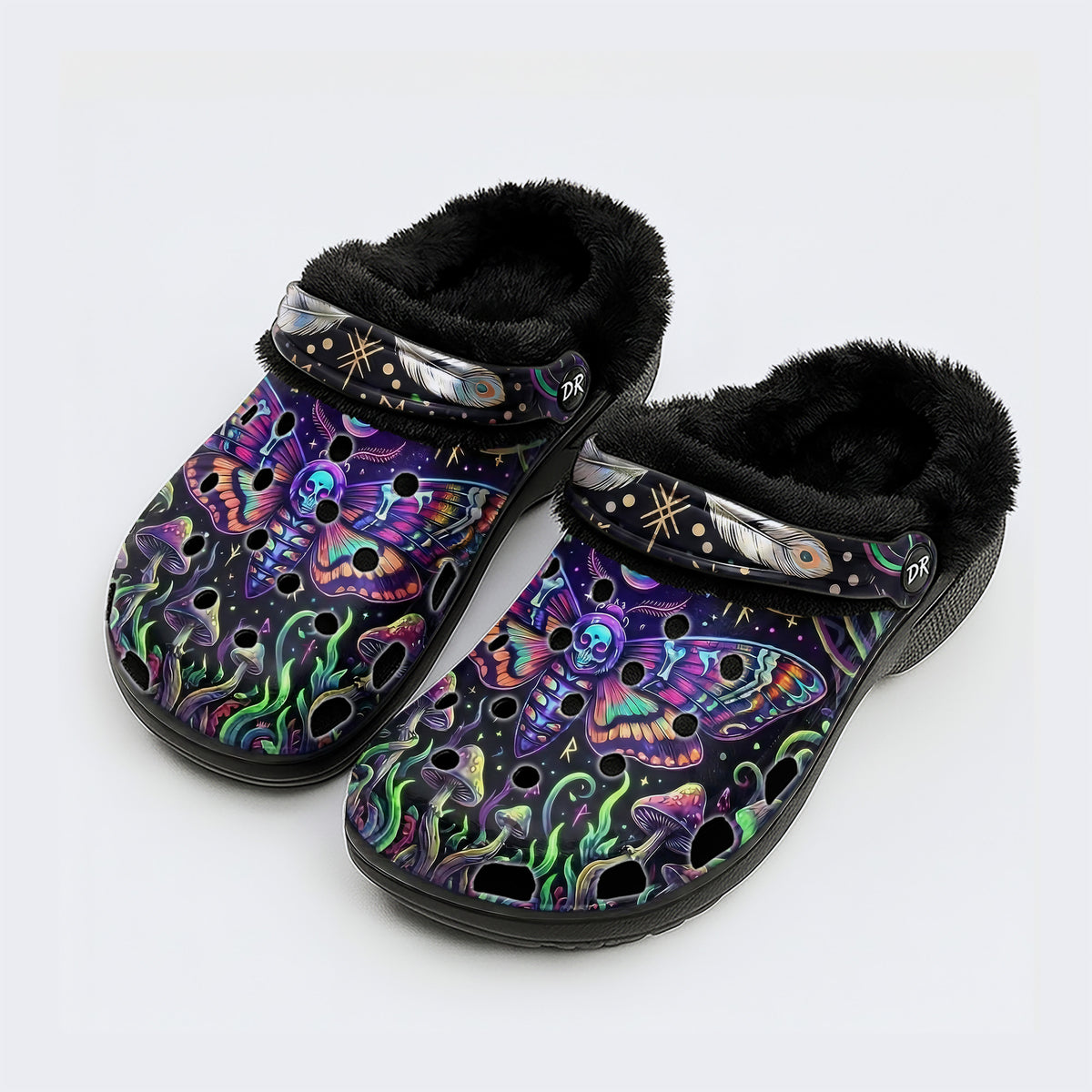 Mushroom Forest Death Moth Print Clogs