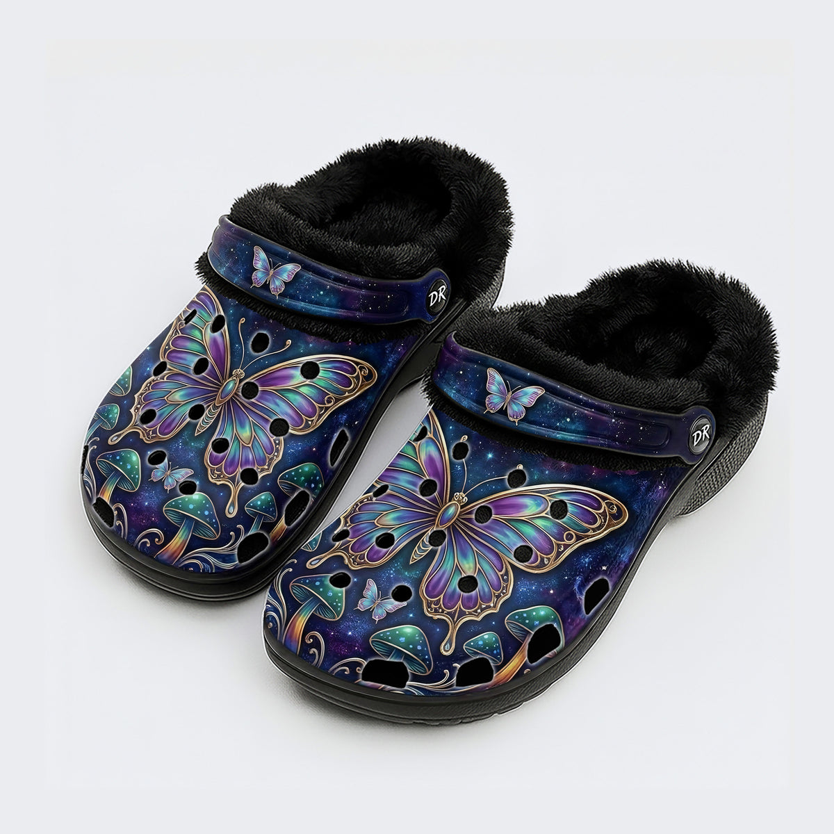 Psychedelic Butterfly Mushroom Print Clogs