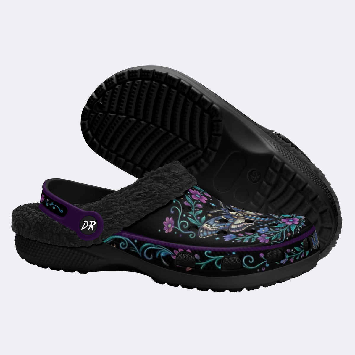 Death Moth Vintage Wreath Print Clogs