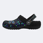 Psychedelic Jeweled Dragonfly Print Fleece-Lined Clogs