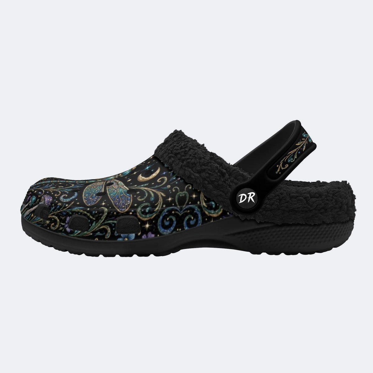 Vintage Dragonfly Print Fleece-Lined Clogs