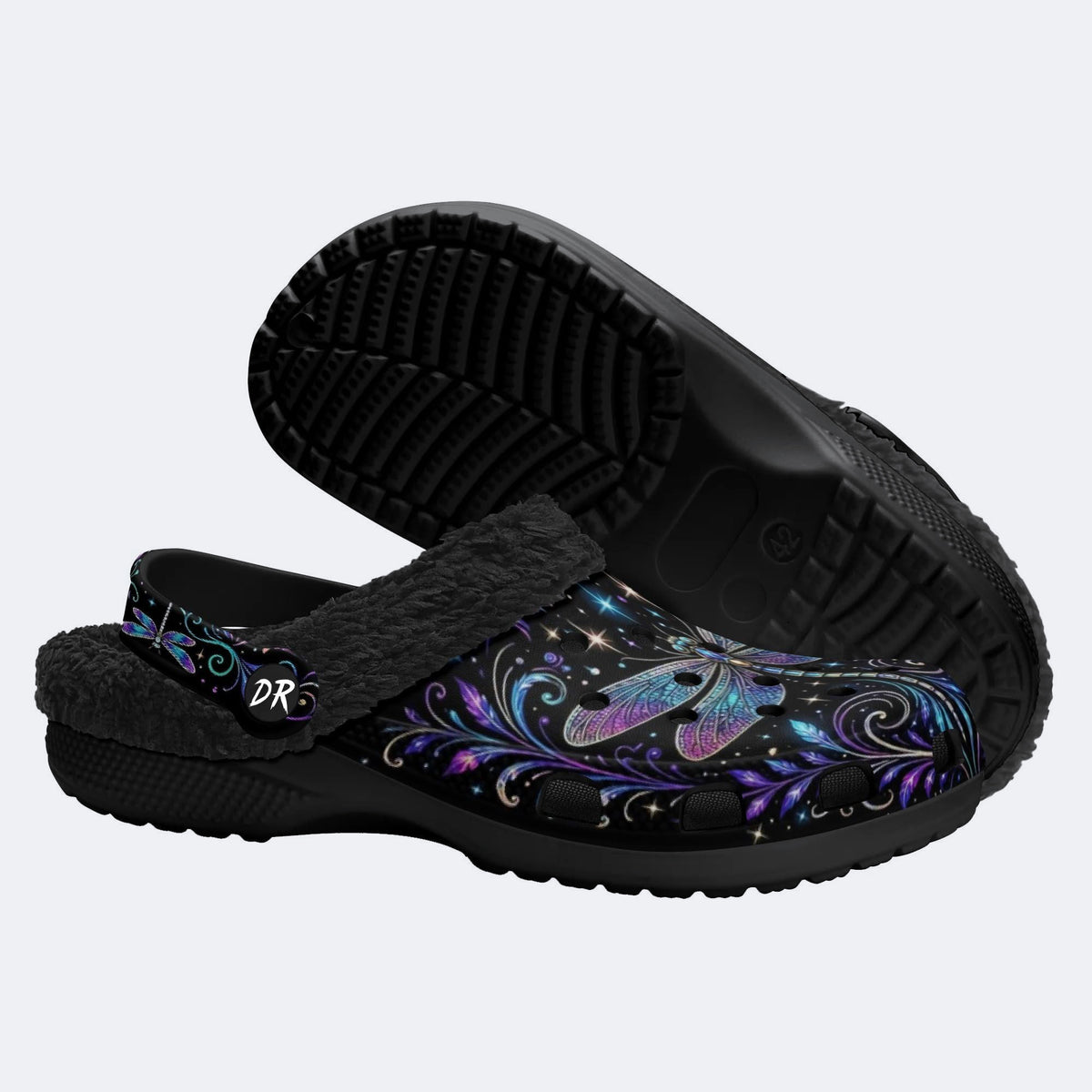 Psychedelic dragonfly Print Fleece-Lined Clogs