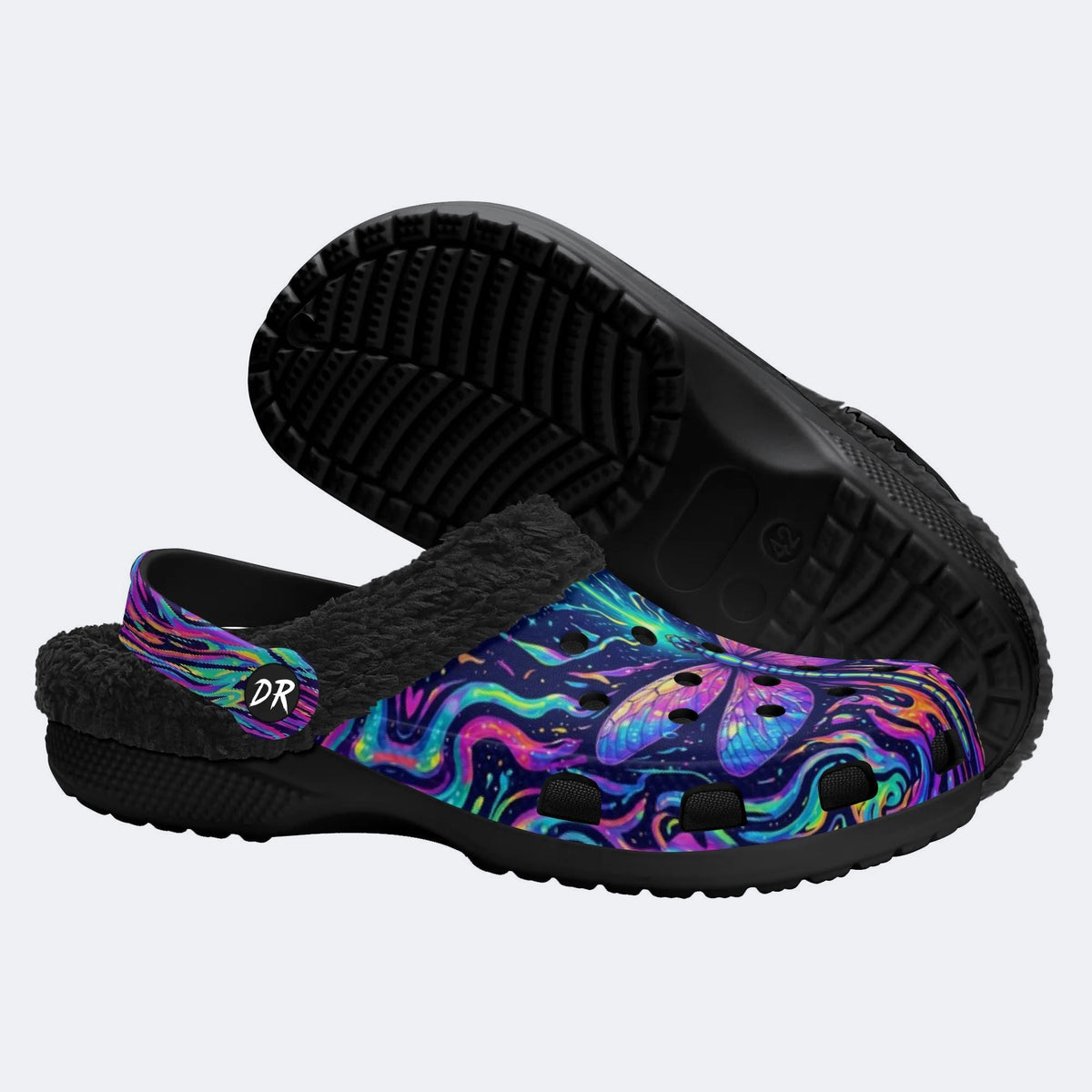 Psychedelic dragonfly Print Fleece-Lined Clogs