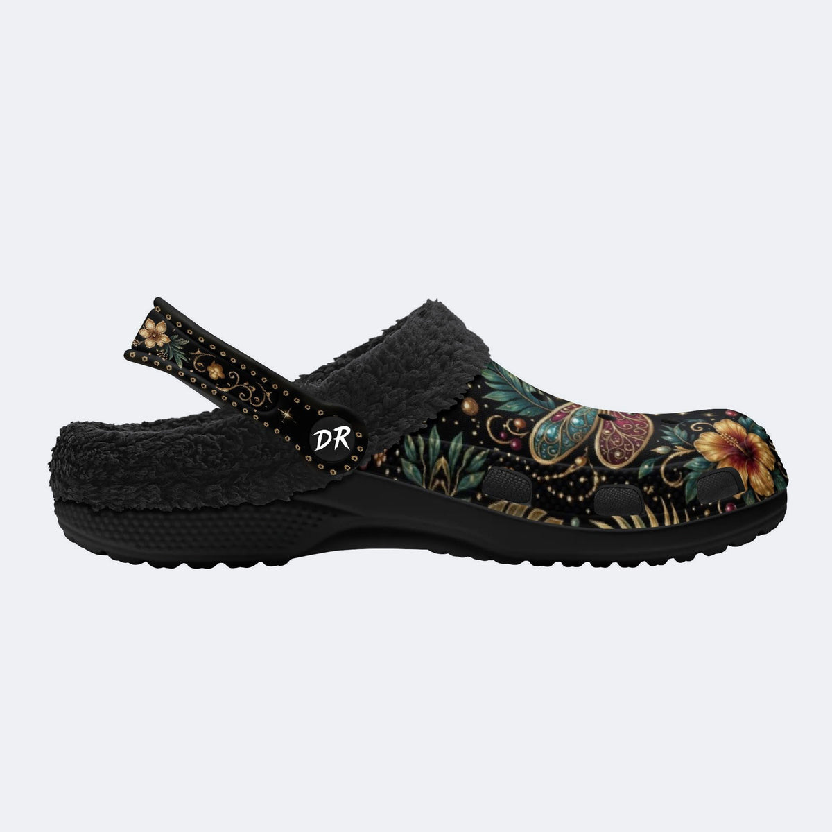 Jewel Dragonfly Vintage Wreath Print Clogs
