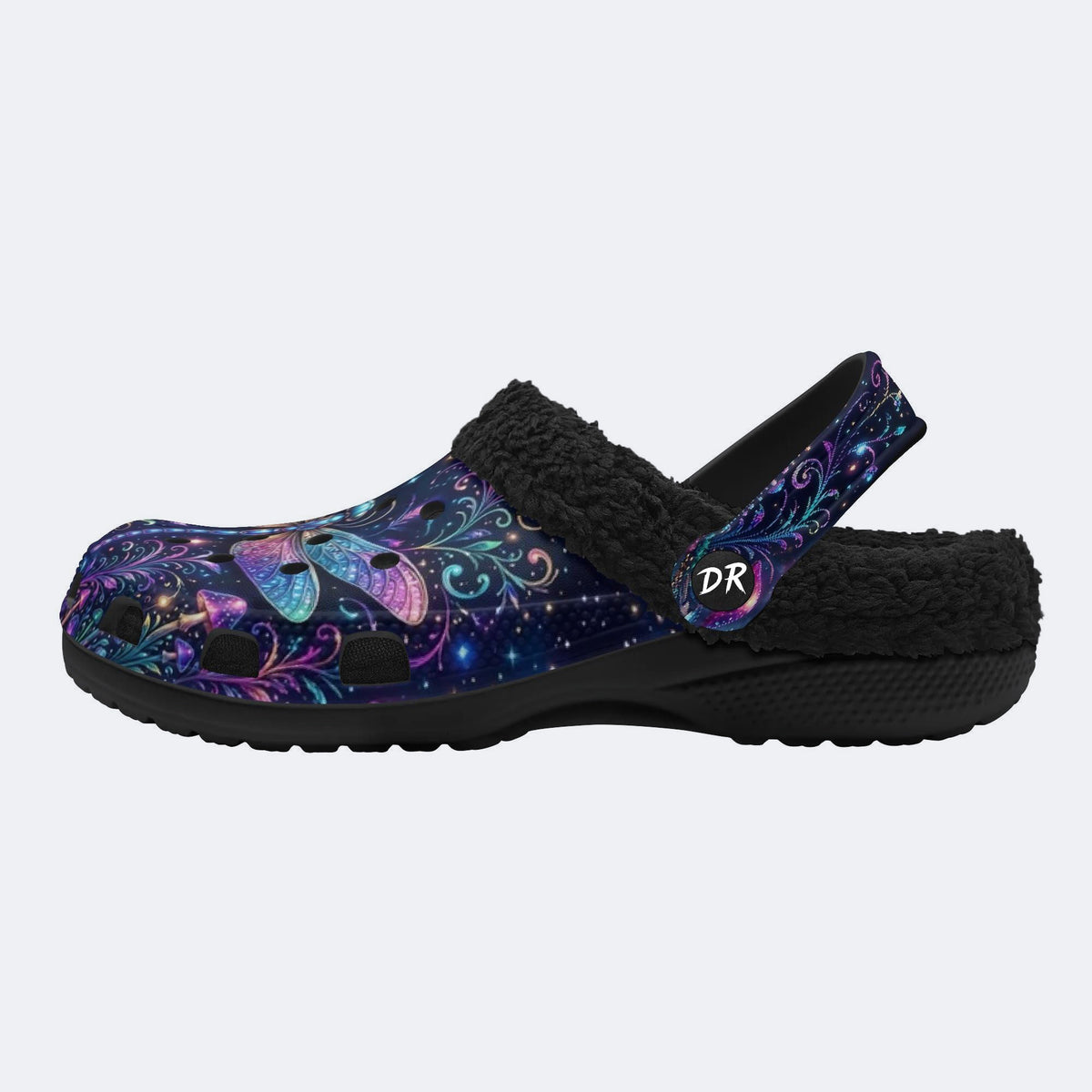Psychedelic Mushroom Dragonfly Print Fleece-Lined Clogs