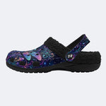 Psychedelic Mushroom Dragonfly Print Fleece-Lined Clogs