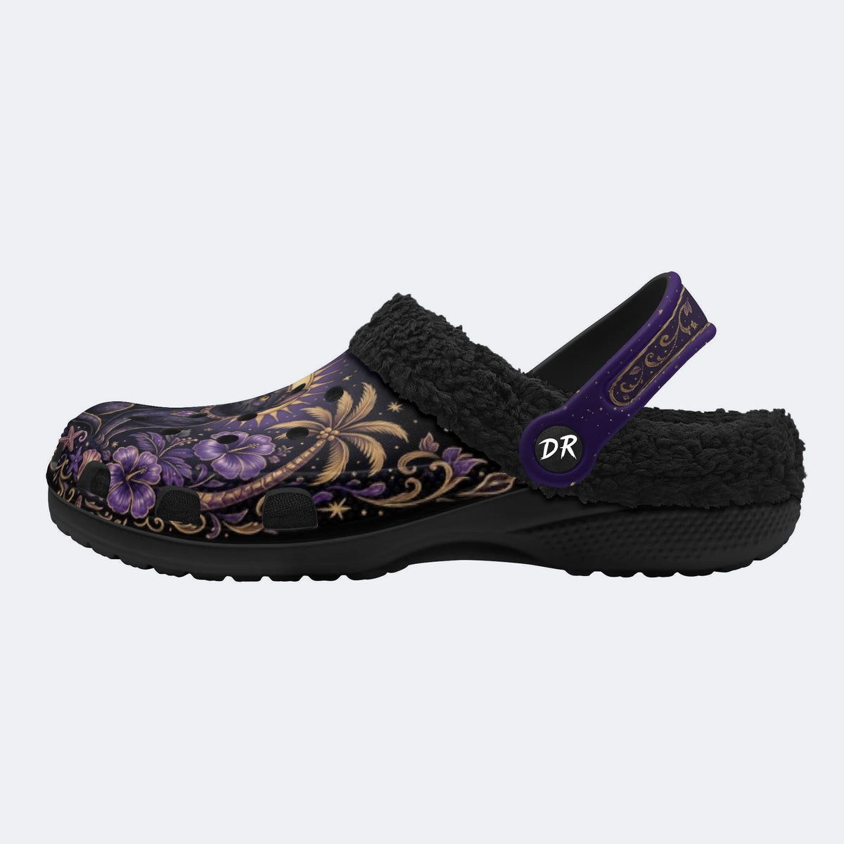 Celestial Black Cat Tropical Print Clogs
