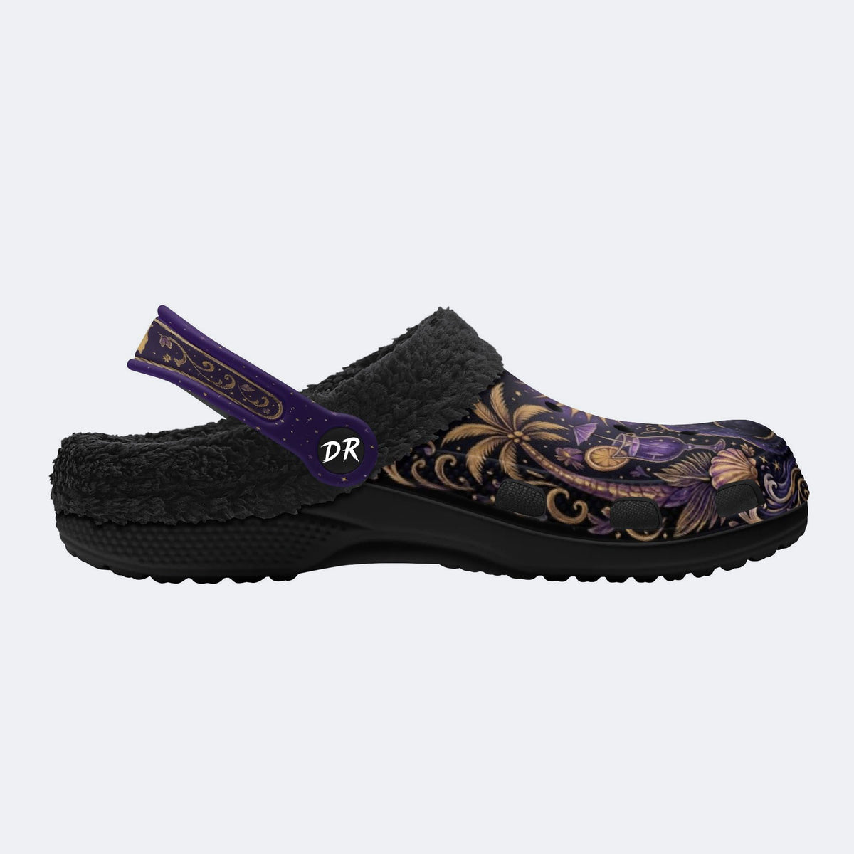 Celestial Black Cat Tropical Print Clogs
