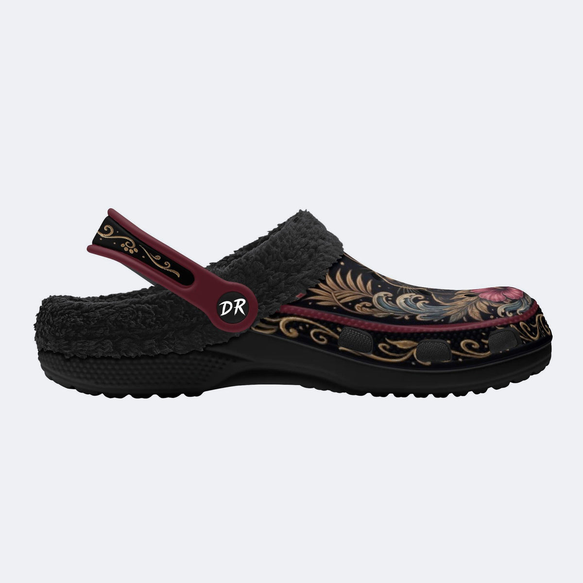Romantic Black Cat Hibiscus Print Clogs