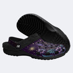Mystic Black Cat Tropical Hibiscus Print Clogs