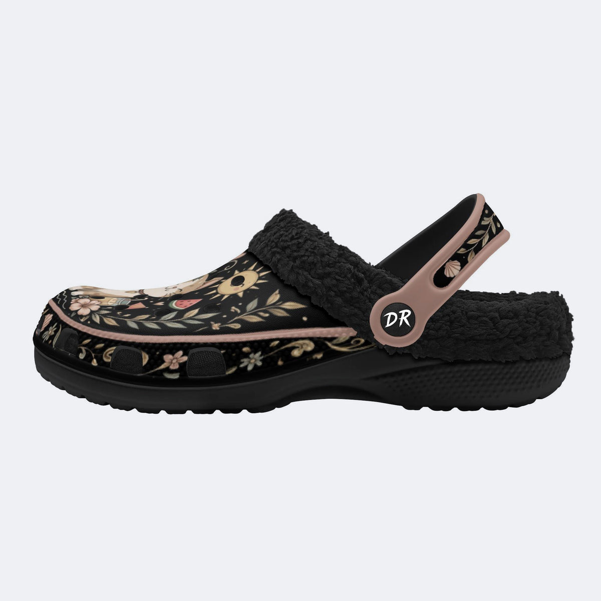 Sunny Cat Coastal Floral Print Fleece-Lined Clogs