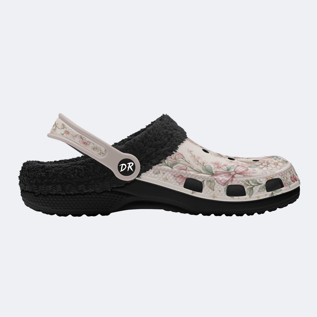 Pastel Kitten Floral Print Fleece-Lined Clogs