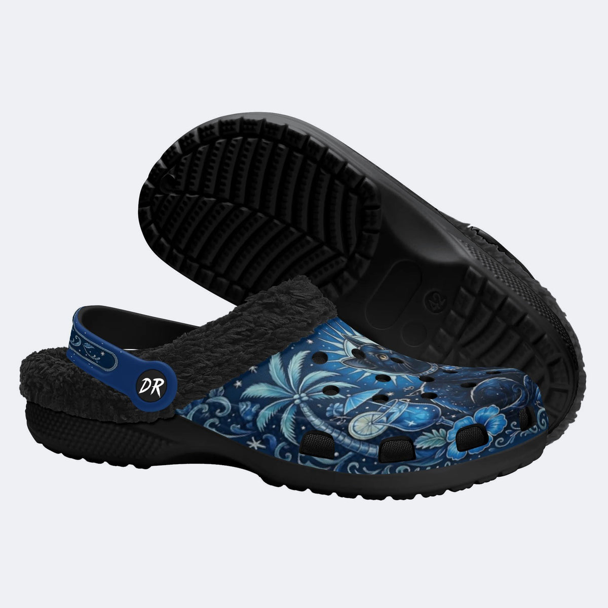 Mystical Blue Cat Print Clogs