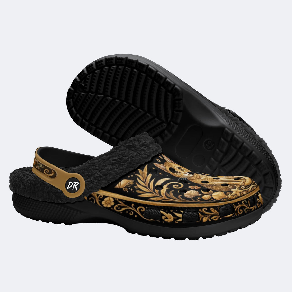 Ornate Tropical Cat Print Clogs