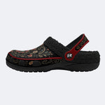 Ornate Floral Heart Print Fleece-Lined Clogs