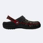 Ornate Floral Heart Print Fleece-Lined Clogs