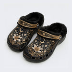Ornate Celestial Floral Print Fleece-Lined Clogs