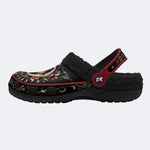 Celestial Crescent Moon Floral Print Fleece-Lined Clogs