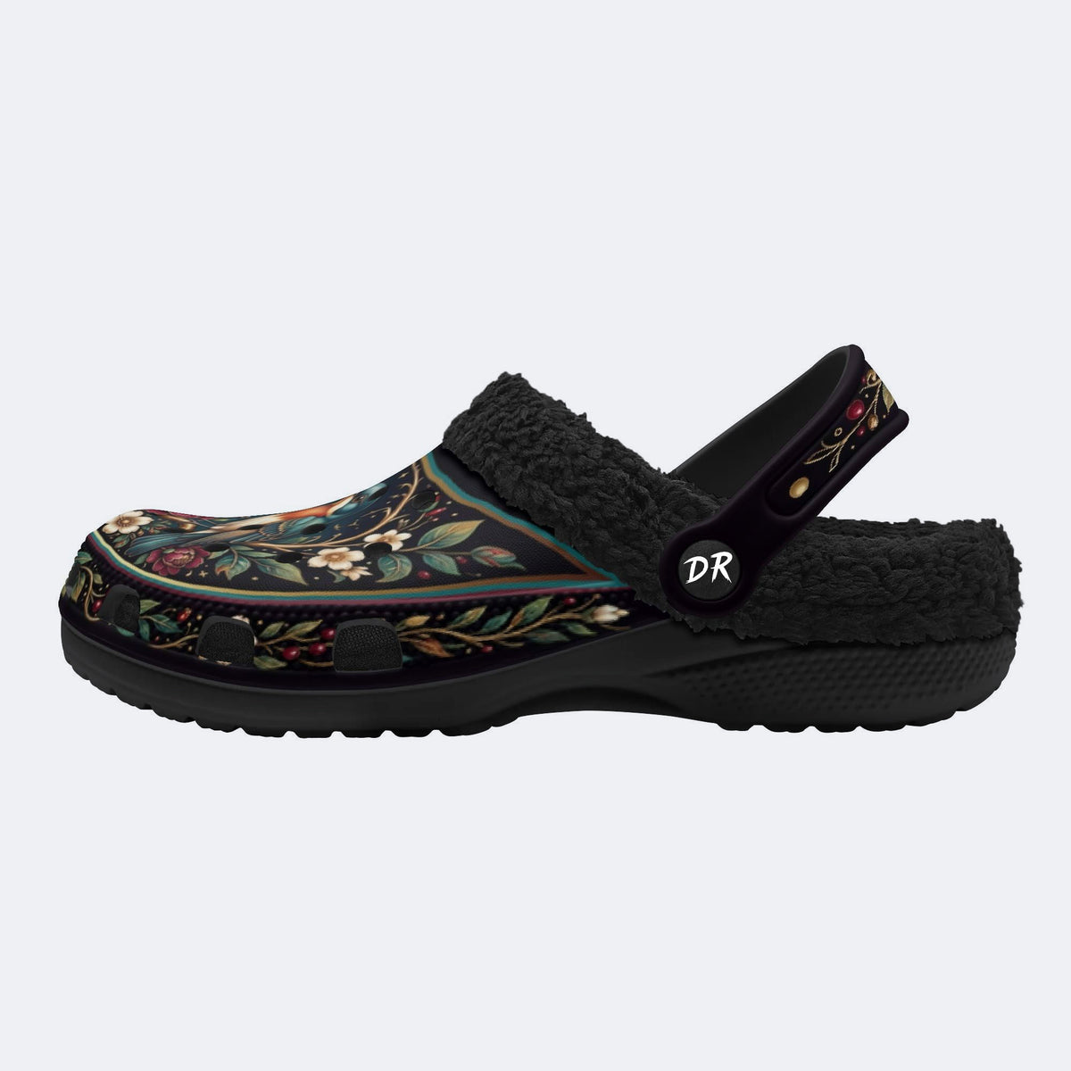 Ornate Songbird Botanical Print Fleece-Lined Clogs