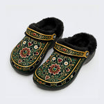 Ornate Floral Heart Print Fleece-Lined Clogs