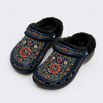 Ornate Floral Heart Print Fleece-Lined Clogs