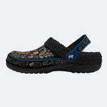Ornate Floral Heart Print Fleece-Lined Clogs