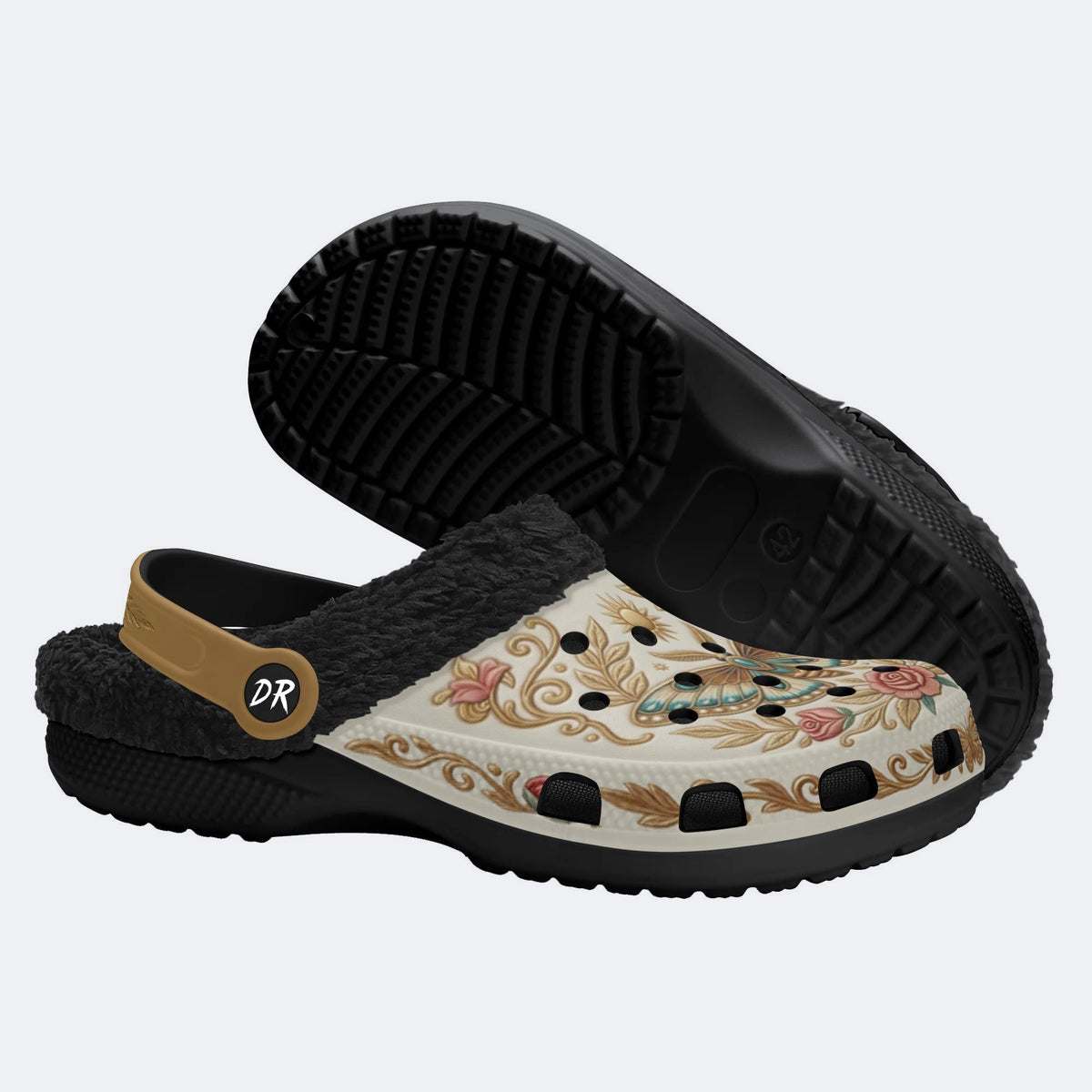 Vintage Moth Rose Print Clogs