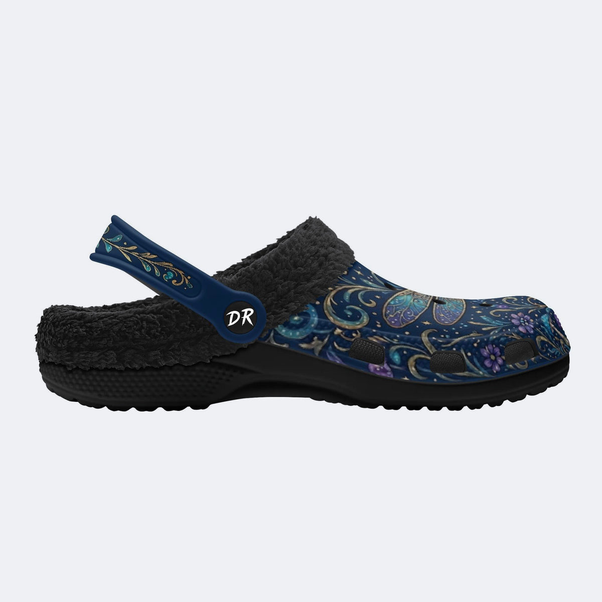 Vintage Dragonfly Print Fleece-Lined Clogs