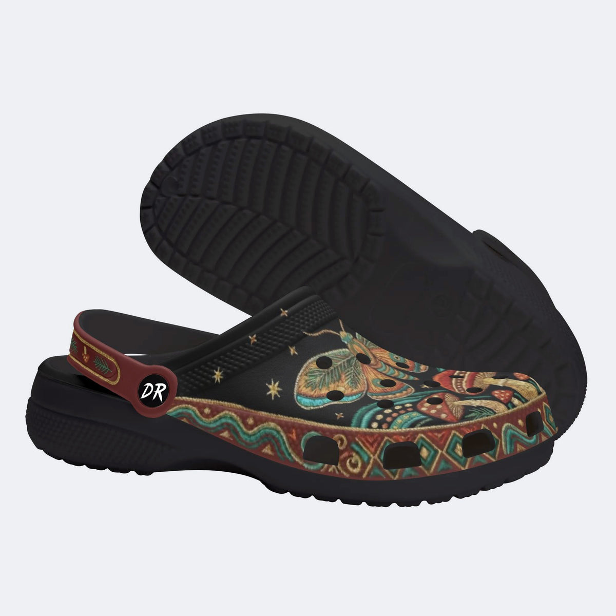 Vintage Mushroom Forest Moth Print Fleece-Lined Clogs